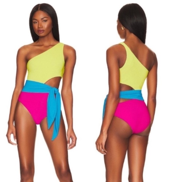 New! Beach Riot Carlie Retro Pink Colorblock One Piece Swimsuit 3899 - Picture 1 of 9